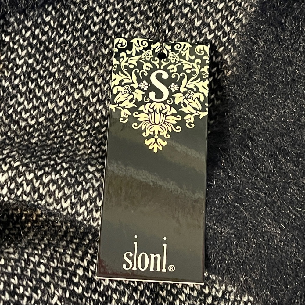 Sioni Open Front Black Cardigan Sweater White Faux Fur Fuzzy Duster Large NWT - Picture 10 of 11